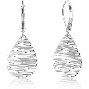 Sterling Silver Teardrop Hammered Leverback Dangle Earrings Jewelry for Women
